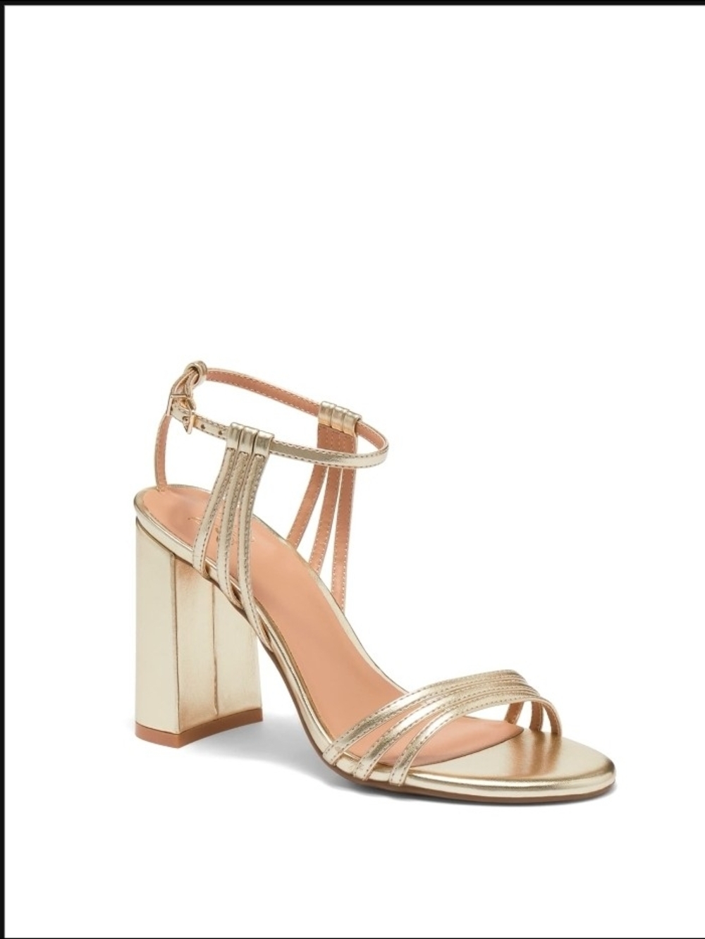 New York & Company Metallic Gold Block Heel Ankle-Strap Sandal